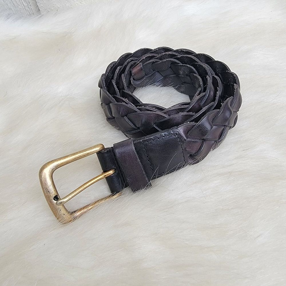 mens braided woven brown leather belt sz (40-42) L
